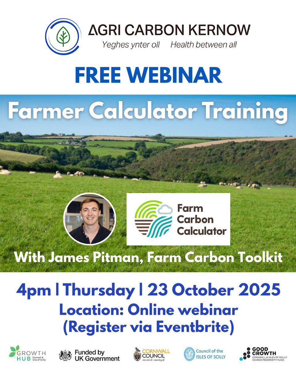 FarmCO2Toolkit's tweet photo. Join FCT's James Pitman to find out how to create, update, and interperate your own carbon footprint using the Farm Carbon Calculator.
📅FREE WEBINAR 4pm on Thurs
✅REGISTER https://t.co/S3X4SCo4aj
#FarmCarbon #SoilCarbon #Soil #SoilHealth #Cornwall #ScillyIsles #IslesOfScilly https://t.co/u1HTuALdz1