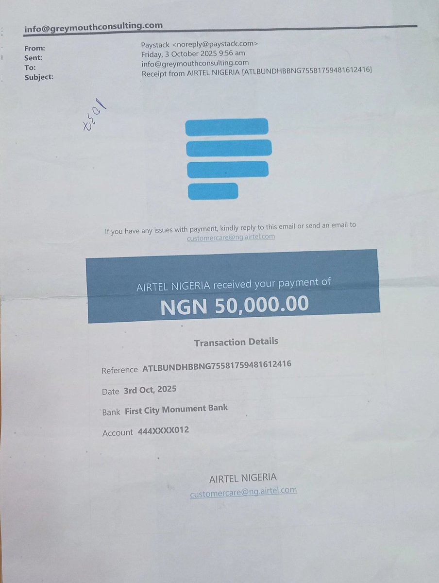 GreymouthC's tweet photo. @AirtelNigeria, this situation is unacceptable.
Greymouth consulting Limited purchased  #50,000 worth of data, yet the data has not reflected on our account. 
We've visited your office  7 different times, lodged complaints, and still no response,no action, no refund. https://t.co/etAvO8JWKk