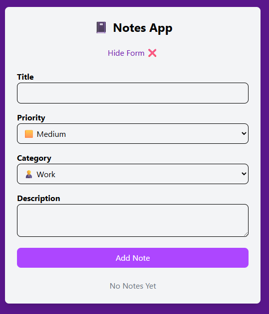 WKDe_v's tweet image. Day 22 of 100 ☑️ Build Notes App with React.js #HTML #CSS #JavaScript #FrontEnd #WebDev #buildinpublic #DeveloperLife #CodingJourney #CodeNewbie