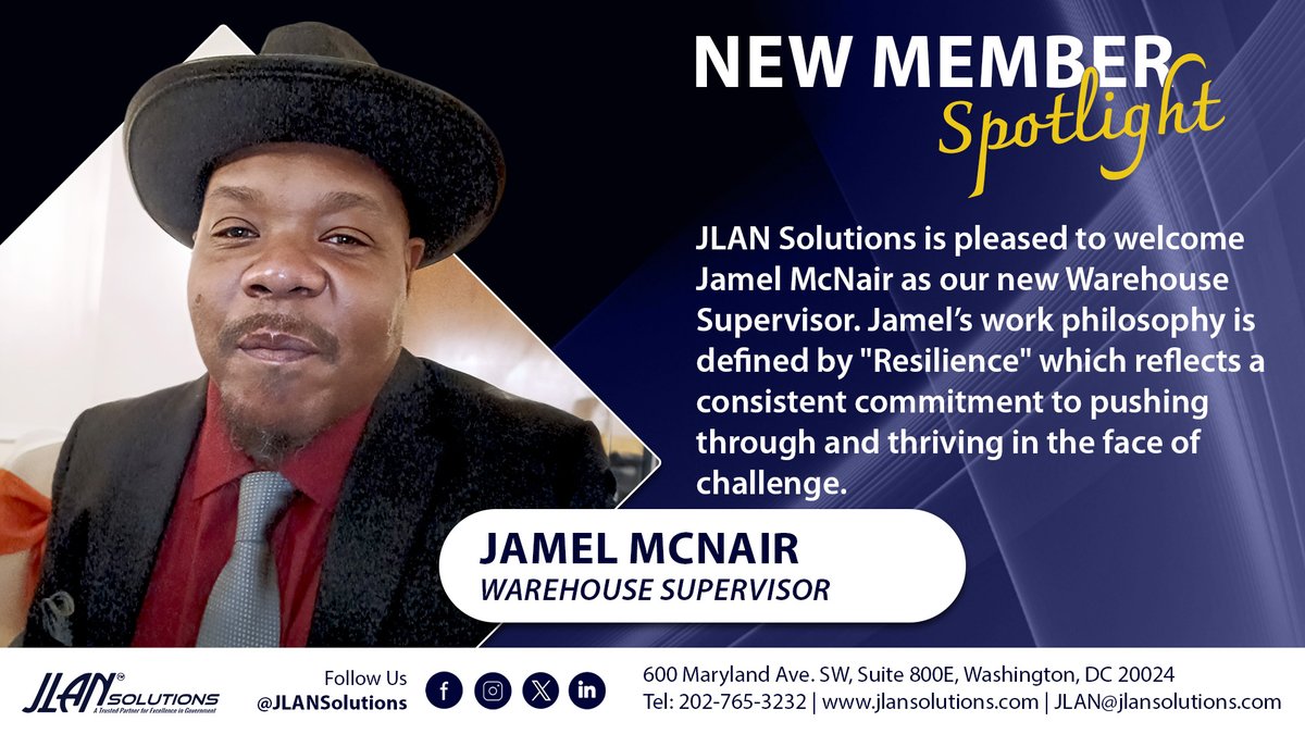#WelcomeToTheTeam, Jamel McNair, our newest Warehouse Supervisor! With over a decade of industry and leadership experience, Jamel can lead the team to deliver outstanding customer service and propel JLAN towards success.
#NewEmployee #TeamJLAN