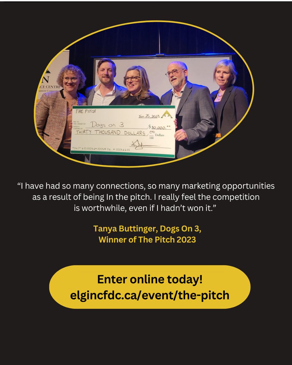 ARE YOU ENTERING THE PITCH?

📢The Pitch is Elgin Business Resource Centre's highly anticipated business plan competition.

👀The winner takes home $48,000+ in cash and in-kind prizes! 💰

⬇️⬇️Details and Application Form can be found on our website:
elgincfdc.ca/event/the-pitch
