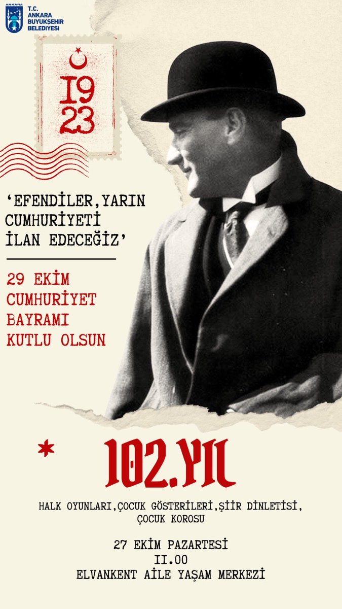 Bayram coşkusunu hep birlikte yaşamaya hazır mısınız? 

29 EKİM CUMHURİYET BAYRAMI KUTLAMA TÖRENİMİZE DAVETLİSİNİZ! 🇹🇷

Cumhuriyetimizin 102. Yılı kutlu olsun!🇹🇷
<a href="/mansuryavas06/">Mansur Yavaş</a> 
<a href="/ankarabbld/">Ankara Büyükşehir</a> 
<a href="/yaslev/">yasemin eraslan</a>