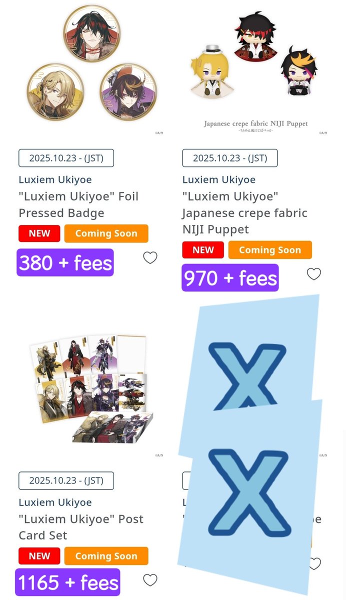 meus_polaris's tweet image. 🌠 #MeusPolarisGO | WTS LFB PH 🌠

NIJISANJI
✧ Luxiem Ukiyoe ✧

— DOO/DOP: 10/31 (or earlier) | 80% DP
— 🇯🇵/EN store | ETA: Dec 2025

💳 gcash/seabank
🚚 J&amp;amp;T/SDD

REPLY/DM
👉 LUXIEM UKIYOE + &amp;lt;ITEM&amp;gt; + &amp;lt;QTY&amp;gt;