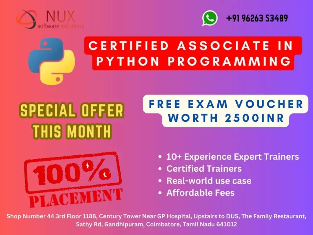 NuxSoftware's tweet image. 🐍 Kickstart your coding journey with Associate in Python Training at Linux Training Center, Coimbatore!
Hands-on coding, mini projects & certification prep included. 🚀
#PythonTraining #LearnPython #Coding