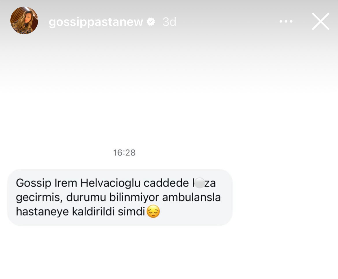 Ayy İrem Helvacıoğlu kaza geçirmiş😭daha yeni doğum yaptı,hamileyken de kaza geçirmişti. Umarım ciddi bir şey değildir. Çok üzüldüm ya