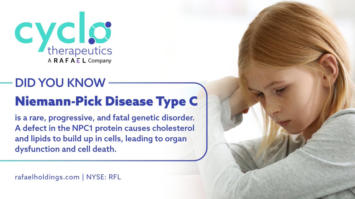 Cyclodexpert's tweet photo. #DidYouKnow: Niemann-Pick Disease Type C is a rare, progressive, and fatal genetic disorder. A defect in the NPC1 protein causes cholesterol and lipids to build up in cells, leading to organ dysfunction and cell death. 

$RFL #NiemannPick #NPC1 #RareDiseaseAwareness https://t.co/MzfwKBywrI