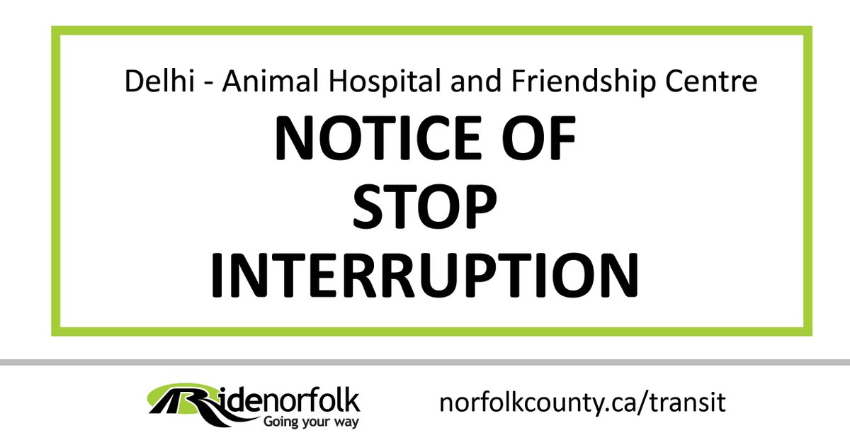 Please note - due to construction on William Street, our stops at the Delhi Animal Hospital and Delhi Friendship Centre will be unavailable on Friday October 24th.