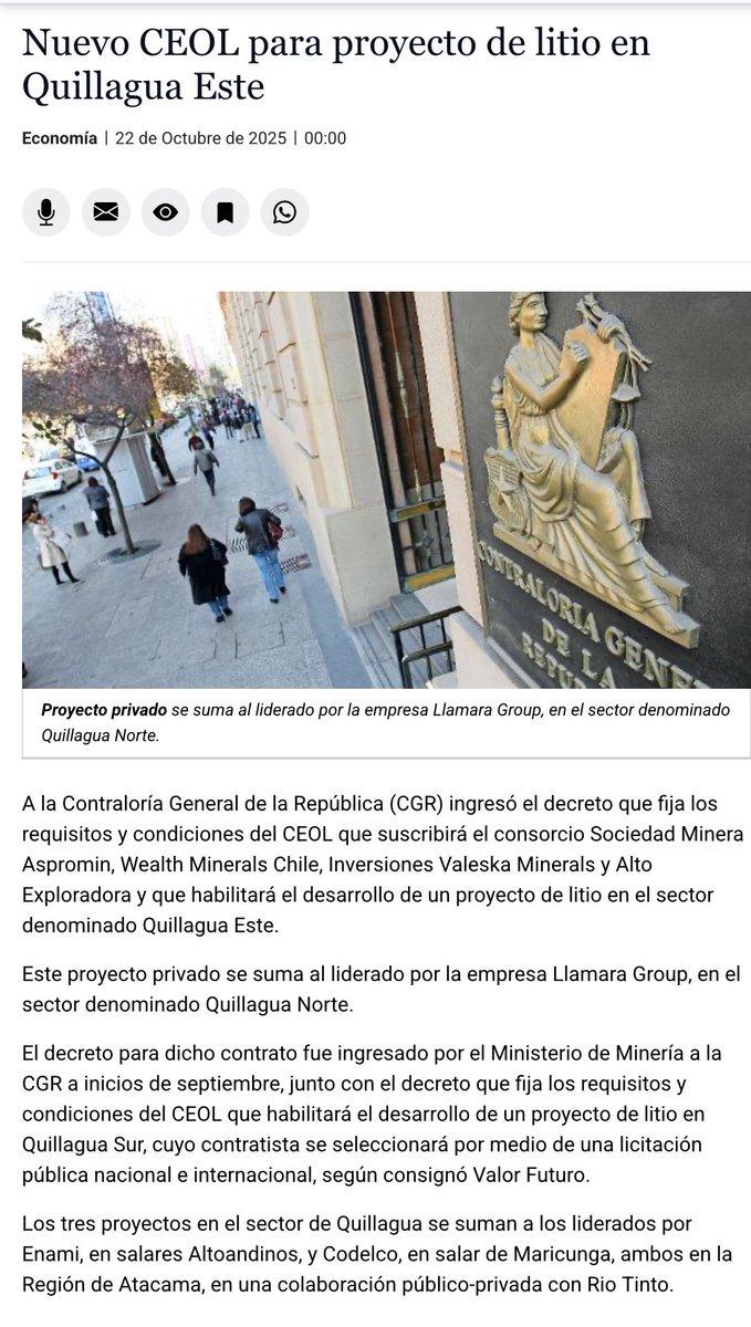 #CENDAInforma 
Ministerio de Minería entrega otro mineral de litio a privados sin participación estatal alguna en su control, como exige hacerlo y en forma mayoritaria, la estrategia nacional del litio proclamada por el propio gobierno.