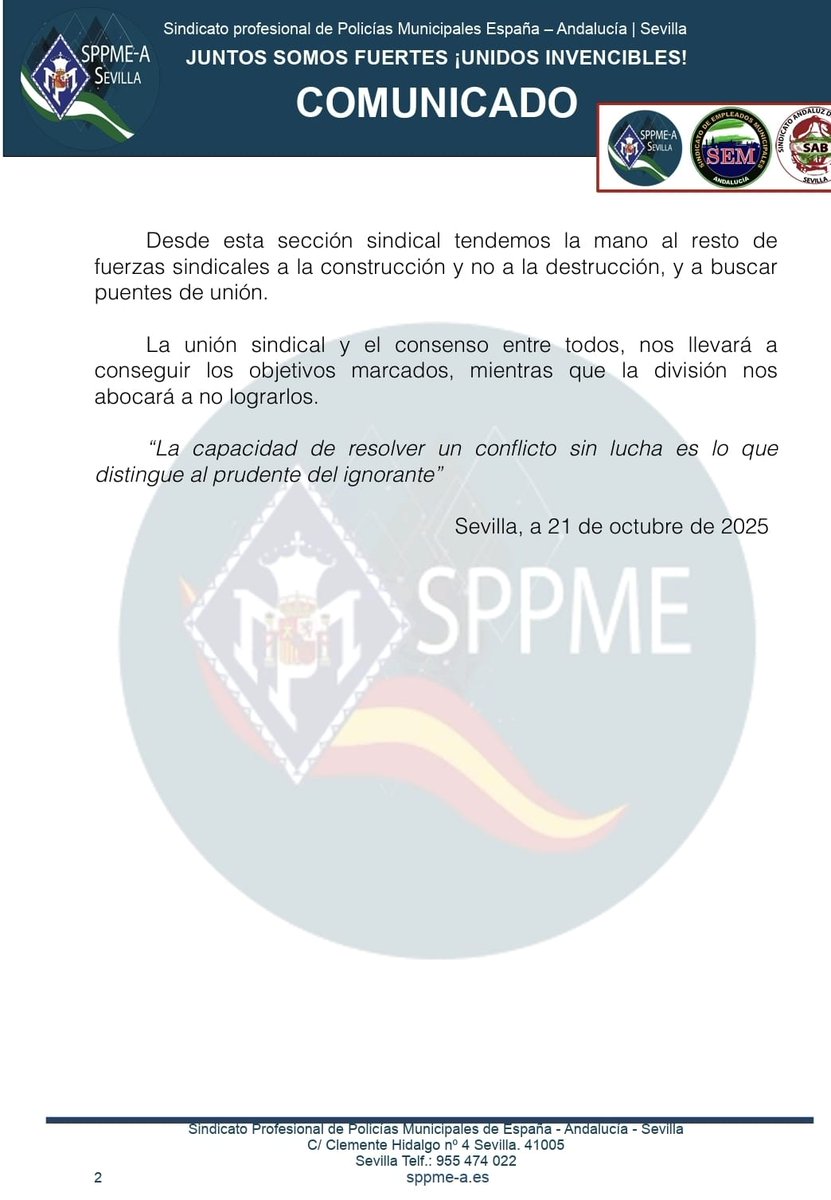 Tras reunión con la Jefatura de #PolicíaLocal, hemos obtenido el compromiso de poner en marcha dispositivos TASER.

El 31 de octubre se ponen en funcionamiento este elemento de protección, así como el protocolo de actuación.

Seguimos negociando el Plan Navidad.

Sppme-A Sevilla