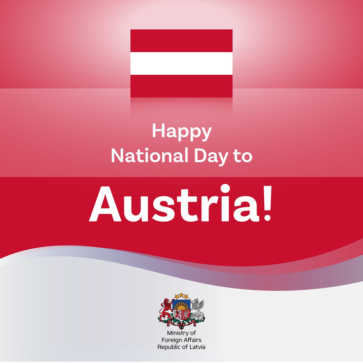 Latvian_MFA's tweet photo. Latvia 🇱🇻 expresses its warmest congratulations and heartfelt wishes to our close friend Austria 🇦🇹 on its #NationalDay! We share the common values of democracy and the rule of law, which unite us in building a strong and resilient Europe. We wish the people of Austria continued prosperity and well-being and look forward to strengthening our cooperation and friendship.

Herzlichen Glückwunsch an unseren Freund Österreich zum Nationalfeiertag!

@Latvia_Austria | @MFA_Austria | @AustriaUN