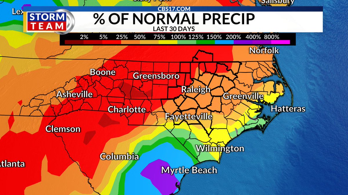 The Nor'Easter a few weeks ago soaked parts of South Carolina. But much of the North Carolina has been very dry. Areas west of Raleigh have seen as little as 2 percent of the expected rainfall over the last 30 days.