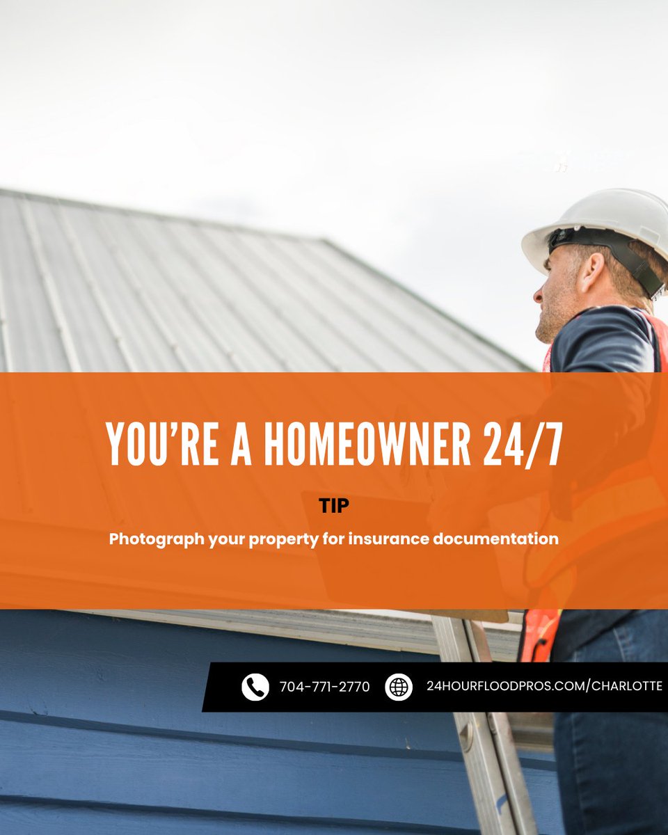 24fpcharlotte's tweet image. Protect your investment by documenting your property. Handy tip for homeowners. 🏠📸 #HomeSafety #InsurancePrep #24HourFloodPros #HomeownerTips
