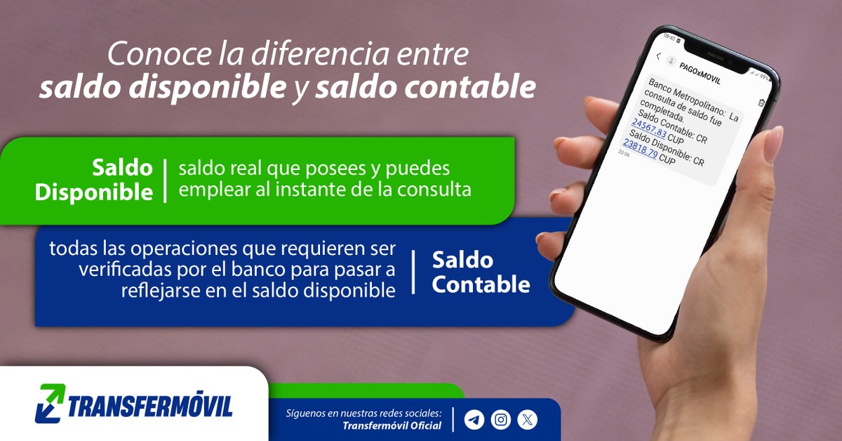 ¿Conoces la diferencia entre #saldo_contable y #saldo_disponible en el SMS de PAGOxMOVIL al realizar una consulta? 🔍

Estas cifras en ocasiones no coinciden, por lo que saber distinguirlas es clave para manejar tus finanzas de forma efectiva. 💳

¡Echa un vistazo a la imagen!👀