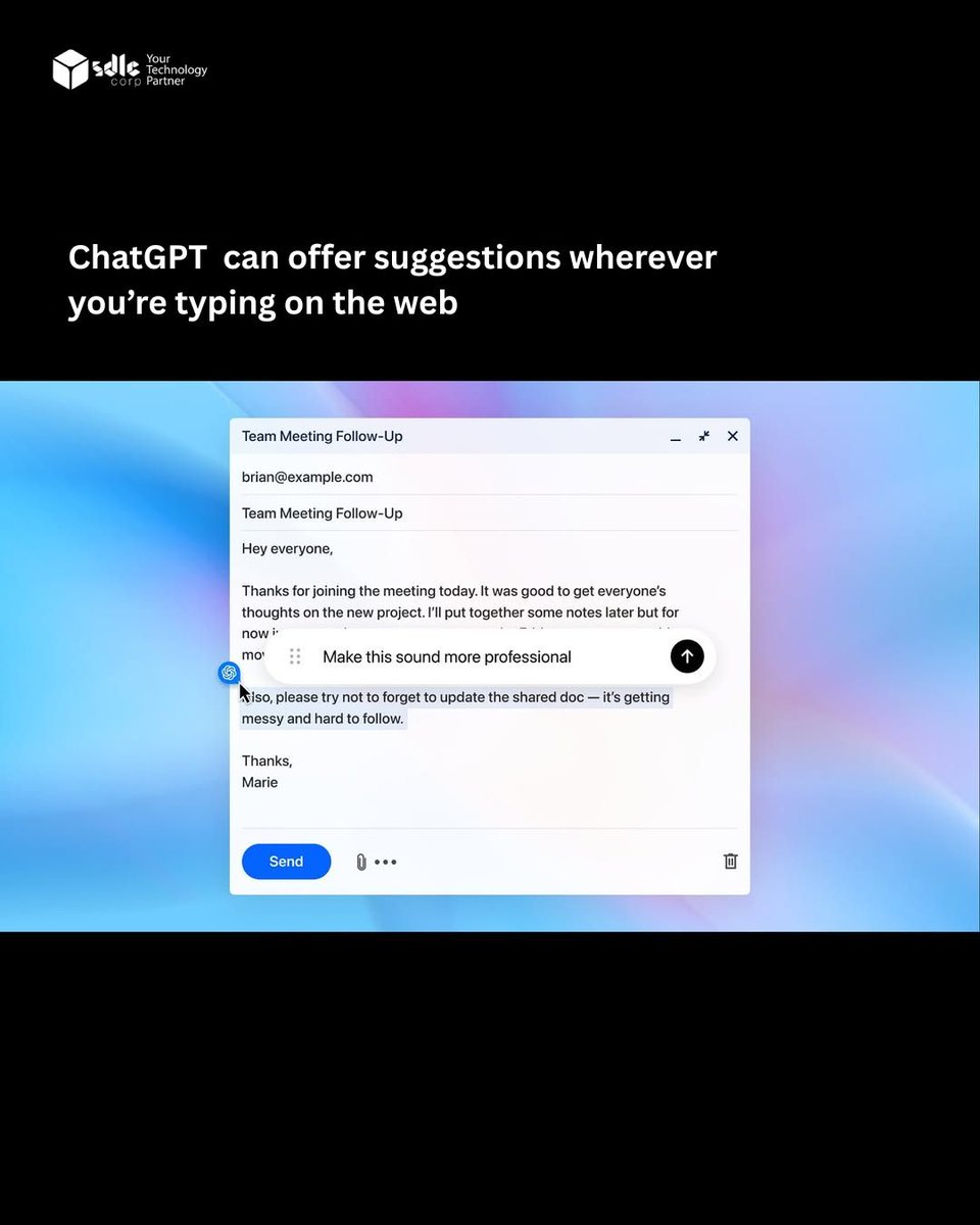 SDLCcorp's tweet image. ChatGPT can refine your web writing, making every message sound professional.
#ChatGPT #AIAssistant #WebWriting #Productivity