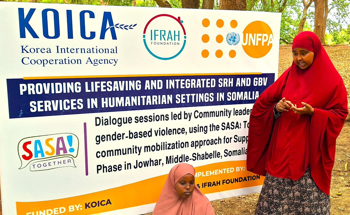 IfrahFoundation's tweet image. With funding from @KOICAKenya through @UNFPA_SOMALIA, community leaders in Jowhar District discussed the aims &amp;amp; objectives of the #SASATogether #SupportPhase, sharing how building power with others can help create safer homes &amp;amp; promote health relationships.
#EndVAWG