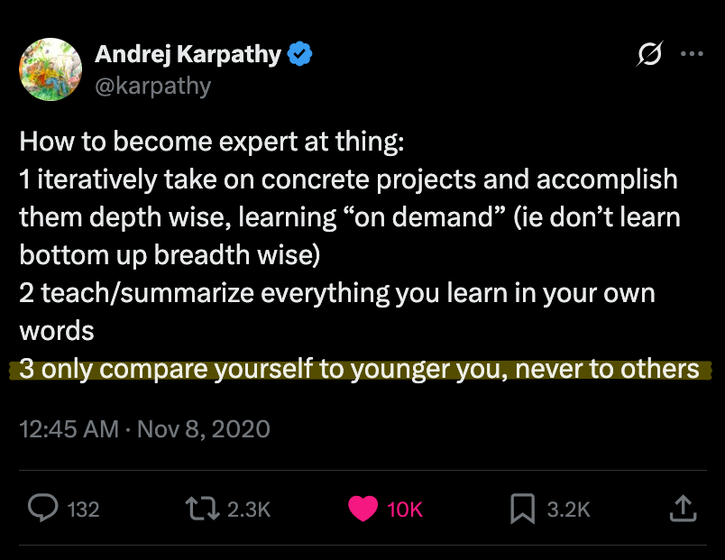 1littlecoder's tweet image. real struggle is with the 3rd point
"only compare yourself to younger you,never to others"