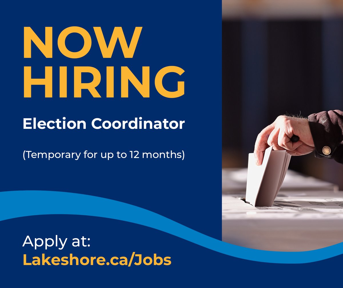 Join #TeamLakeshore as an Election Coordinator! ✅📨

Read the full job description and apply before November 4, online at:
jobs.dayforcehcm.com/en-US/lakeshor…