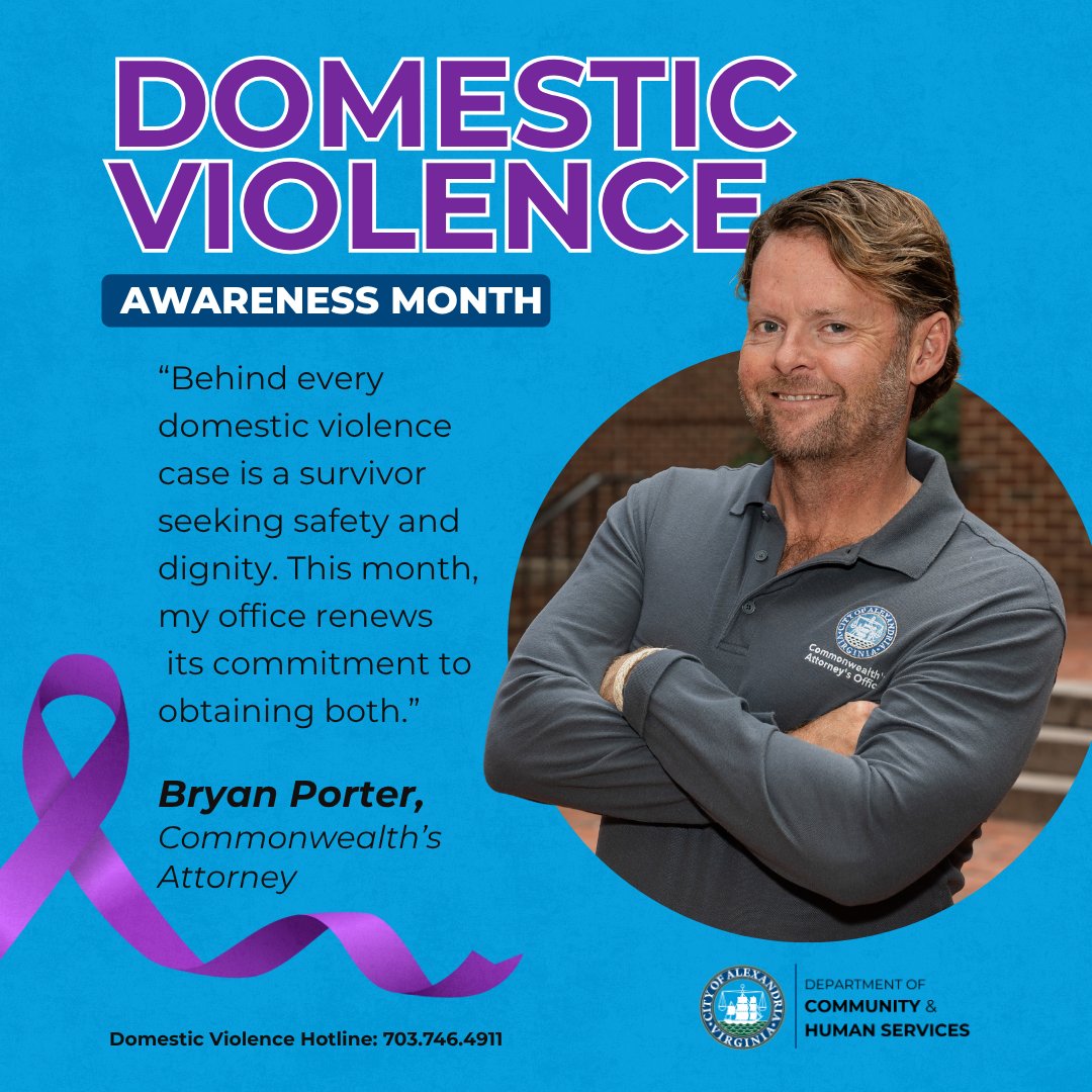 October is Domestic Violence Awareness Month. The Domestic Violence Intervention Project (DVIP) unites Alexandria agencies to protect victims, hold offenders accountable, and raise awareness. Join us to strengthen the community response. More info: alexandriava.gov/go/2398