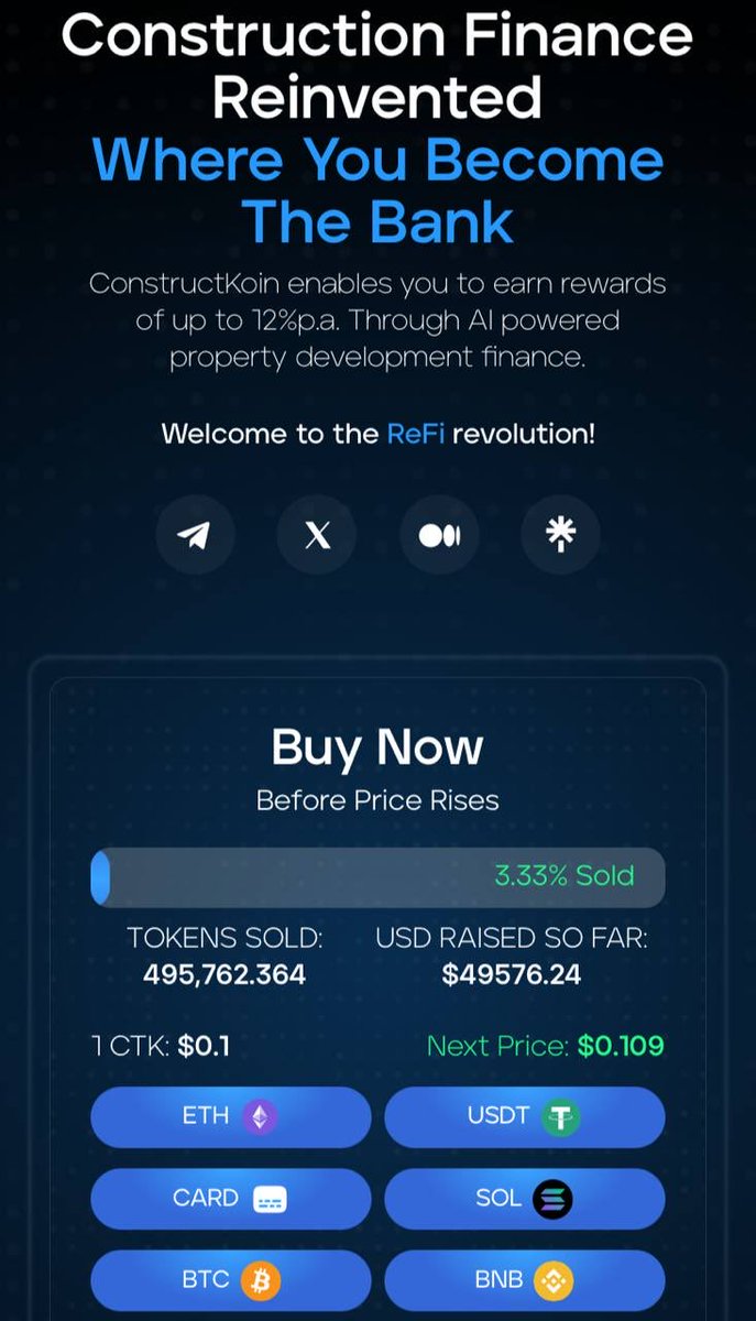 tembraz's tweet image. Real estate meets AI,Lending meets blockchain,It all comes together under $CTK. Don’t sleep on the presale fam get active @ConstructKoin