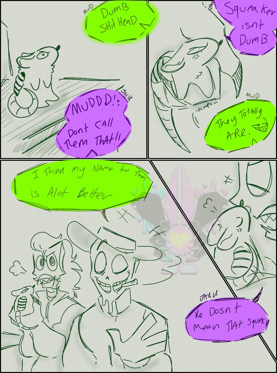Theberryvoid's tweet image. Made a very smol purple scum comic :]
Mud doesn't like the rat taking Jack's attention 
#purplescum
#TheGaslightDistrict
