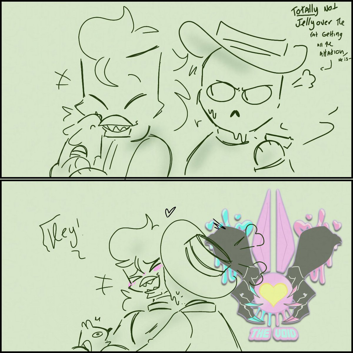 Theberryvoid's tweet image. Made a very smol purple scum comic :]
Mud doesn't like the rat taking Jack's attention 
#purplescum
#TheGaslightDistrict