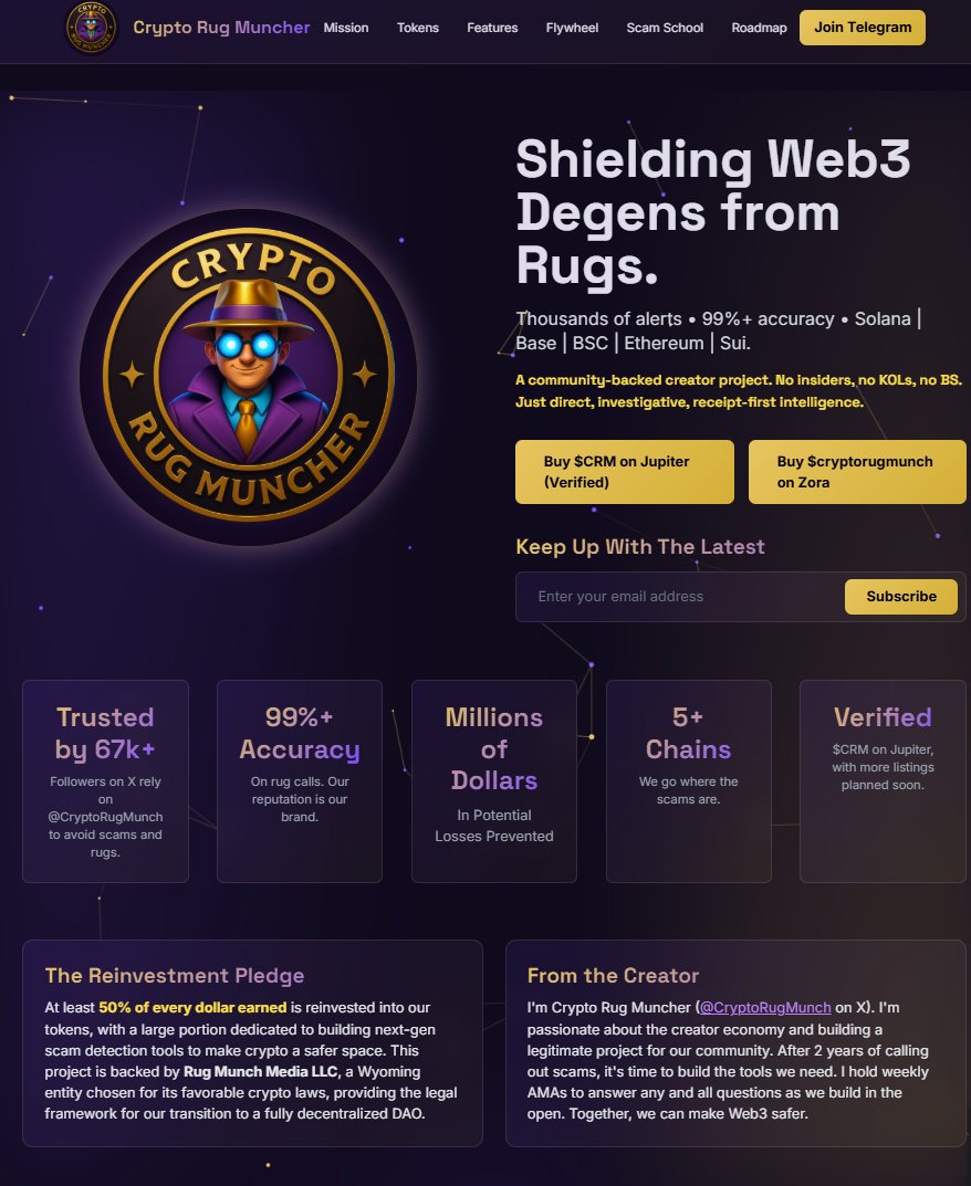 Crypto Rug Muncher (@cryptorugmunch) on Twitter photo 🕵️♂️Final Website Preview
Final preview before launch. I’m dialing in the custom animations now to give the site that Web3 pop it deserves.
Getting sick honestly lit a fire under me to push through and wrap the site up. If everything stays on track, launch is likely coming later 🕵️♂️Final Website Preview
Final preview before launch. I’m dialing in the custom animations now to give the site that Web3 pop it deserves.
Getting sick honestly lit a fire under me to push through and wrap the site up. If everything stays on track, launch is likely coming later