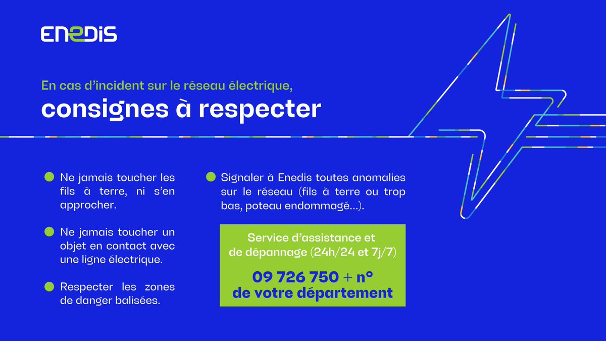 Face à l’approche de la tempête #Benjamin, qui prévoit des vents violents sur l’Ile-de-France entre ce soir et demain, @Enedis vous rappelle les consignes de sécurité à respecter en cas d’incidents sur le réseau électrique. Restez prudents !