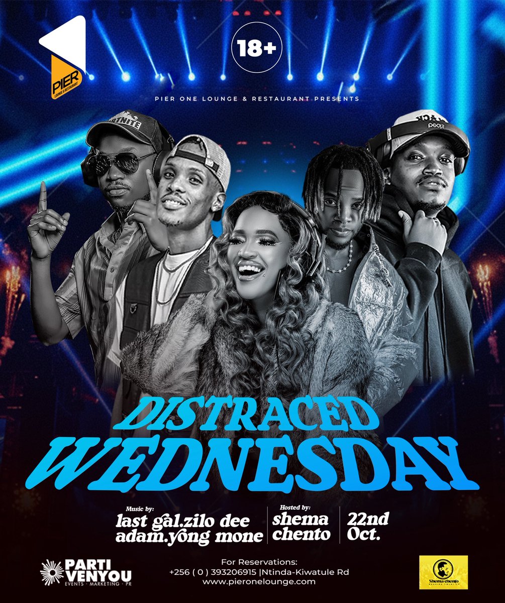 Catch the midweek vibes at <a href="/Pier1_Ntinda/">Pier One Lounge & Restaurant</a> tonight! Jam with <a href="/DjYoungMone/">Dj Young Mone (Mr stunner)</a>, Last Girl, <a href="/deejayzilodee/">Meet-the Deal 🎖️</a>, <a href="/deejaykerb/">Deejay Kerb</a>, and DJ Adam on the decks while enjoying pizza 🍕 and pitcher deals. Don’t miss out!
