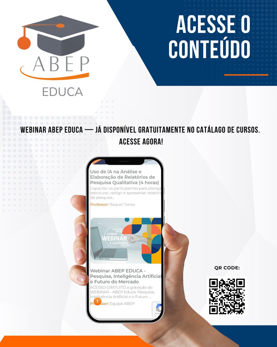 A ABEP EDUCA já está no ar com um catálogo robusto de cursos! 🎓
Perdeu o webinar de 16/10? A gravação está disponível gratuitamente.
Acesse a vitrine, inscreva-se e assista quando quiser: abep.org/cursos-online
💡 Explore, aprenda e atualize-se!