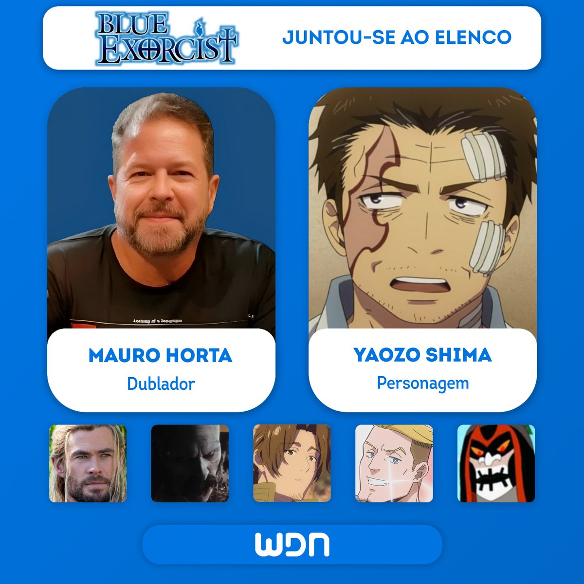 🔥 Novos dubladores juntam-se ao elenco de 'Blue Exorcist'

• Aline Esteves como Torako Suguro
• Mauro Horta como Yaozo Shima