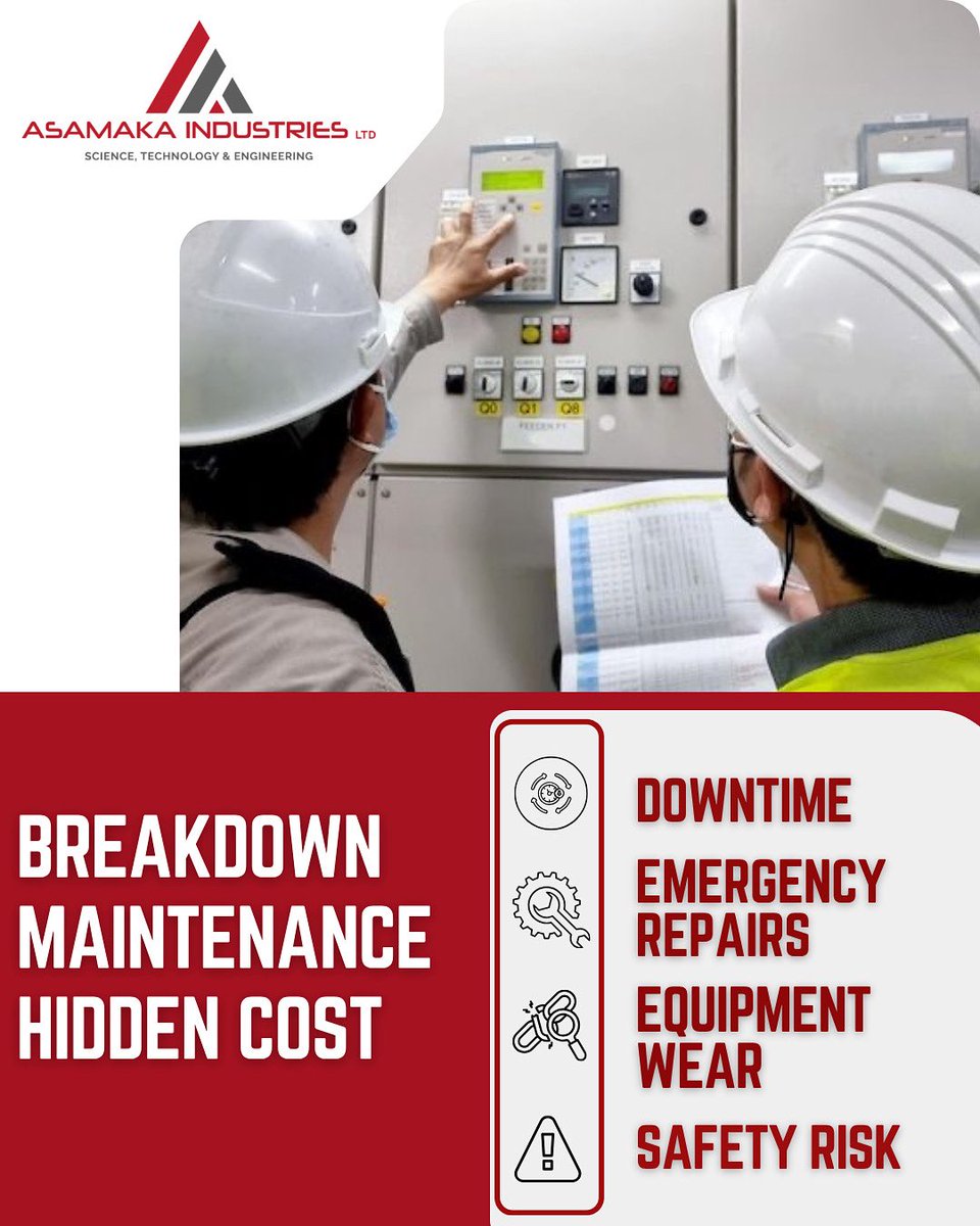 AsamakaIndustry's tweet image. Every unplanned breakdown comes with a hidden cost — from delays to safety risks.

We help businesses shift from reactive to proactive, minimizing downtime and costly repairs through smart monitoring and preventive strategies. ⚙️

 #SmartMaintenance #SystemReliability #Automation