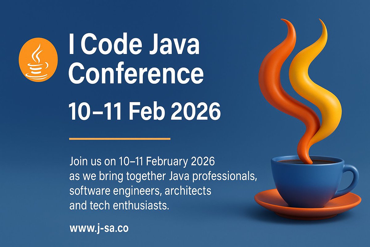 JavaAfrica's tweet image. Due to a few unforeseen scheduling changes, I Code Java Johannesburg will now take place on 10–11 February 2026— same great energy, even better timing!
🥁We’re also in discussions to bring I Code Java to Cape Town later in the year! 🌊 Stay tuned.mailchi.mp/f2a7dbb12f66/e…