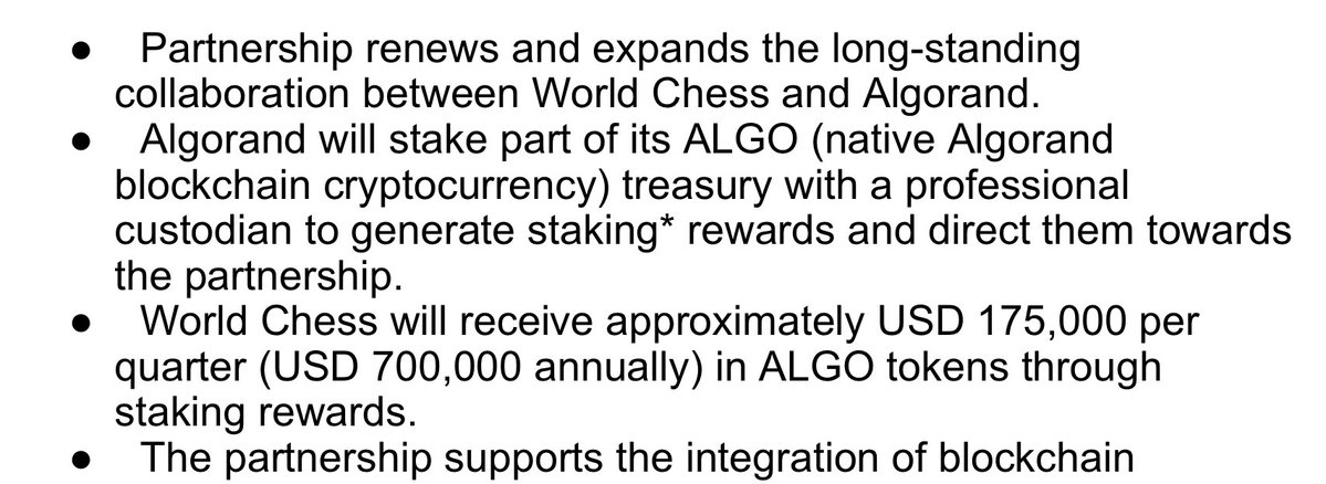 BOAlgorand's tweet image. So instead of paying world chess out of the treasury for the partnership, the foundation decided to allocate tokens to consensus and pay world chess outta node rewards, effectively clawback the allocation and decreasing the apr of all node runners.