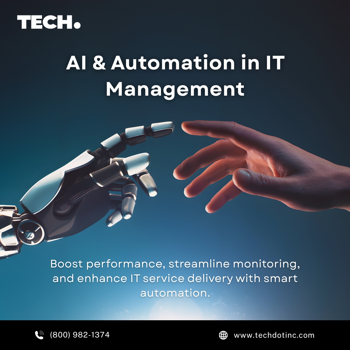 techdotinc's tweet image. #AI isn’t the future, it’s transforming IT today. From predictive monitoring to #automated issue resolution, businesses are becoming more efficient, secure, and scalable. At #TechDot Inc., we help you harness AI and automation to optimize your IT performance.