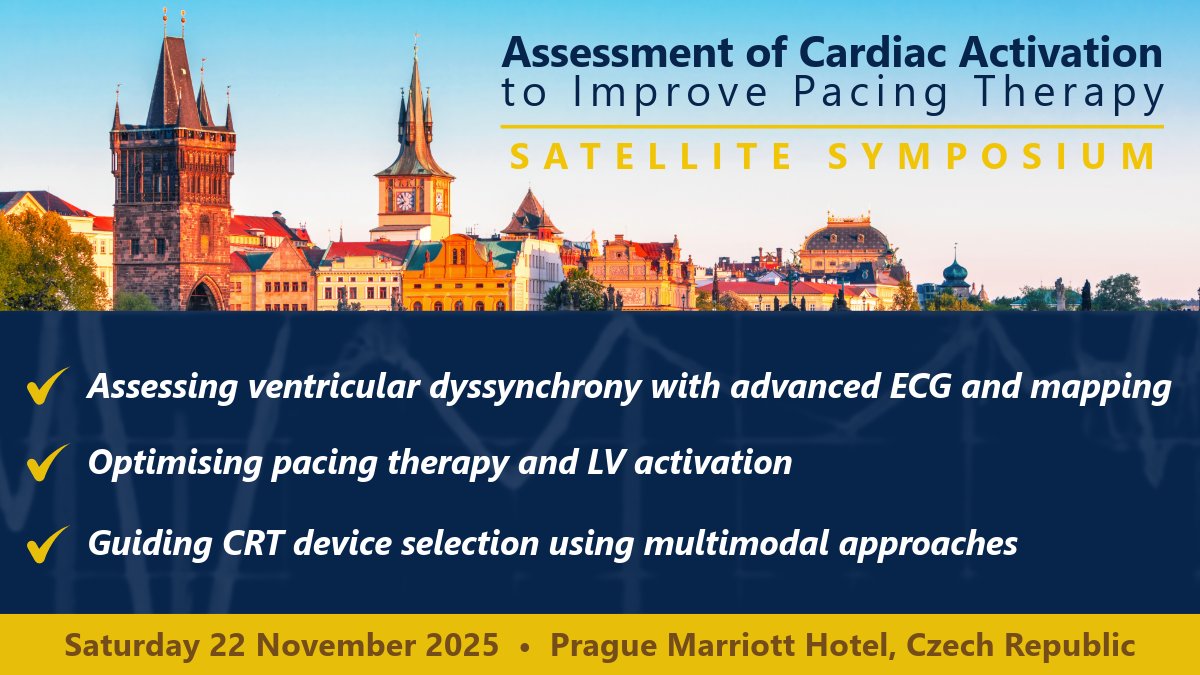 NEW EVENT: Assessment of Cardiac Activation to Improve Pacing Therapy: Satellite Symposium. 
Prague, CZ, Nov 22 2025. Explore cutting-edge strategies for #VentricularDyssynchrony &amp; #PacingTherapy. 👉 Free registration: loom.ly/RPEE9Qc
#EPEEPS #CardioTwitter #CardiacPacing