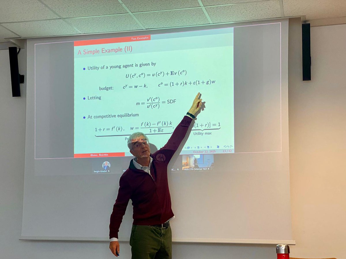 Some snapshots from today’s Inequality InRome Seminar. Grateful to Pietro Reichlin (<a href="/UniLUISS/">Luiss Guido Carli</a>) for his talk on "Welfare Effects of Social Security with Uninsured Income Risk".
Next up: Nov 5, 12-1 pm with Olivier Marie  
Info and registration: sites.google.com/view/inequalit…