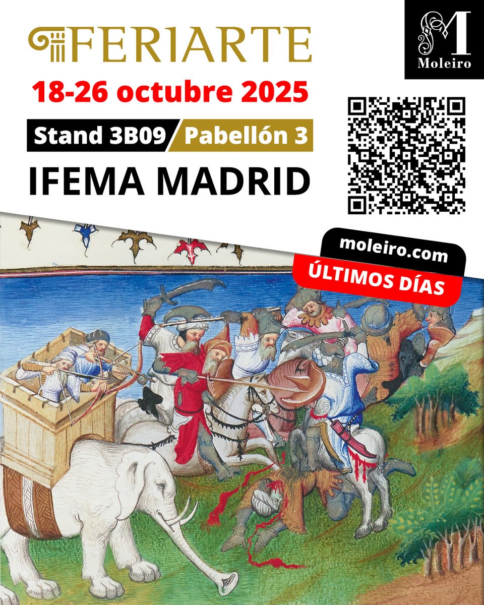 🚨 ¡Última llamada para los amantes del arte! 🚨

Nos encontrarás en #FERIARTE
Stand 3B09 – Pabellón 3.
Solo hasta el 26 de octubre 
🎟️ Consigue tus entradas : 🎟️moleiro.com/es/eventos/Fer…

#ArteAntiguo #IFEMAMadrid