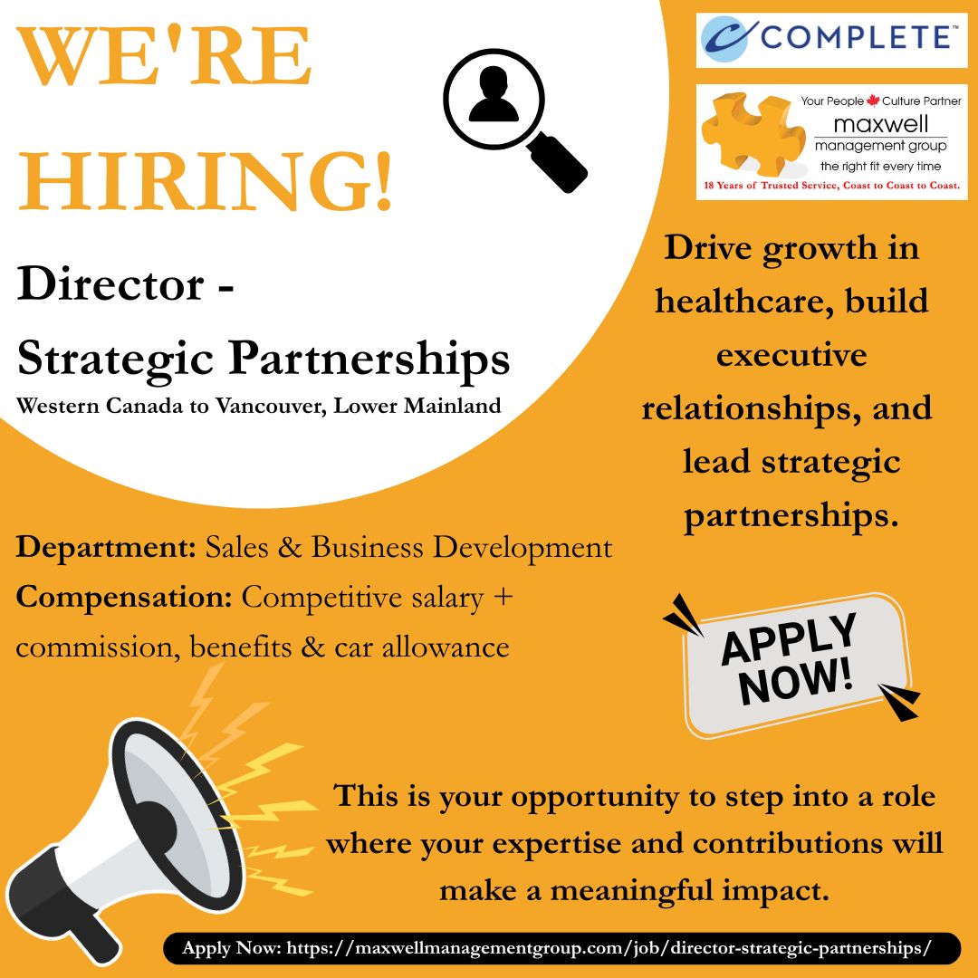 Opportunity to lead with impact!

Complete Purchasing Services (CPS) is seeking a Director – Strategic Partnerships (Western Canada) to drive collaboration, growth &amp; innovation in healthcare and hospitality.
Apply: lnkd.in/gmcUnucH
<a href="/CityofVancouver/">City of Vancouver</a> 
#MaxwellManagementGroup