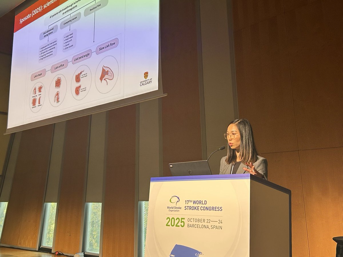 WorldStrokeOrg's tweet photo. 🧠 Free Communication 04: Cardioembolism & Stroke Prevention at #WSC2025

In today’s session, Dr. Ronda Lun discussed the importance of consistency in the diagnostic workup and shared insights from a scoping review on breakthrough strokes despite anticoagulation, exploring management strategies, risk factors, and diagnostic algorithms.

This ongoing research will play a key role in improving stroke prevention and management.

#WSC2025 #StrokePrevention