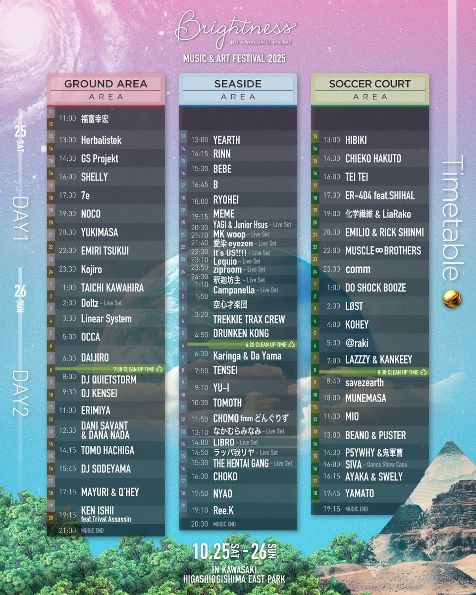 Brightness Timetableです。
私はGROUND AREAの11:00から🔥🔥
楽しみです。