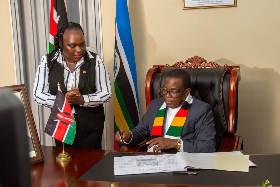 GAngote's tweet image. It was a profound honour to host H.E Dr. @edmnangagwa, President of the Republic of Zimbabwe, today at the Kenyan Embassy in Harare.

H.E President Dr. Mnangagwa visited to personally condole with Kenyans following the demise of Kenya’s former Prime Minister and opposition leader…