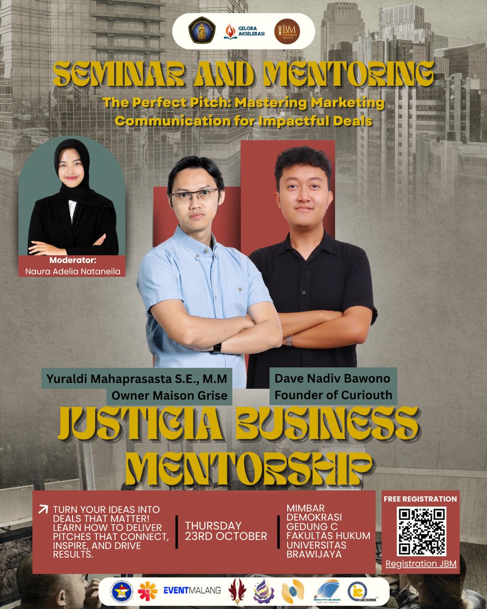 eventmalang's tweet photo. 💼 JUSTICIA BUSINESS MENTORSHIP 2025 💼
Belajar cara pitching & komunikasi bisnis yang impactful bareng mentor berpengalaman! 🚀
🔗 https://t.co/IpW7iJa6WL
#JusticiaBusinessMentorship #ThePerfectPitch https://t.co/znVA9sBumy