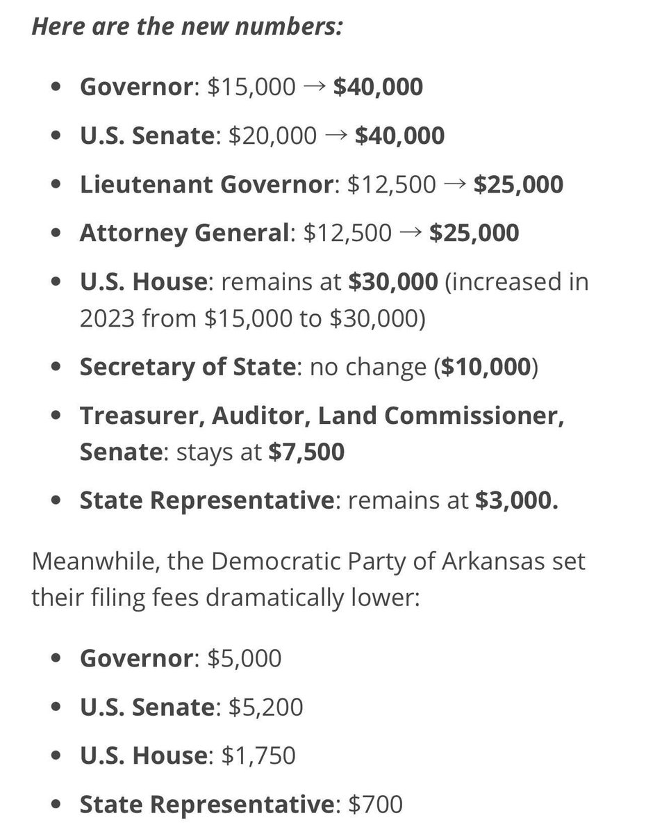 Do you want to run for office in Arkansas as a Republican? These are the fees that you have to pay to the Republican Party of Arkansas in order to have the privilege of putting an R by your name. 

There is no other method of getting on the ballot as a Republican. You cannot get