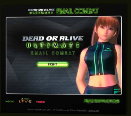 CebCode's tweet image. I think this was the first time Kasumi was seen in her XBox outfit, it was on the title page of DOA Email Combat. It wasn't in Dead or Alive 3.
