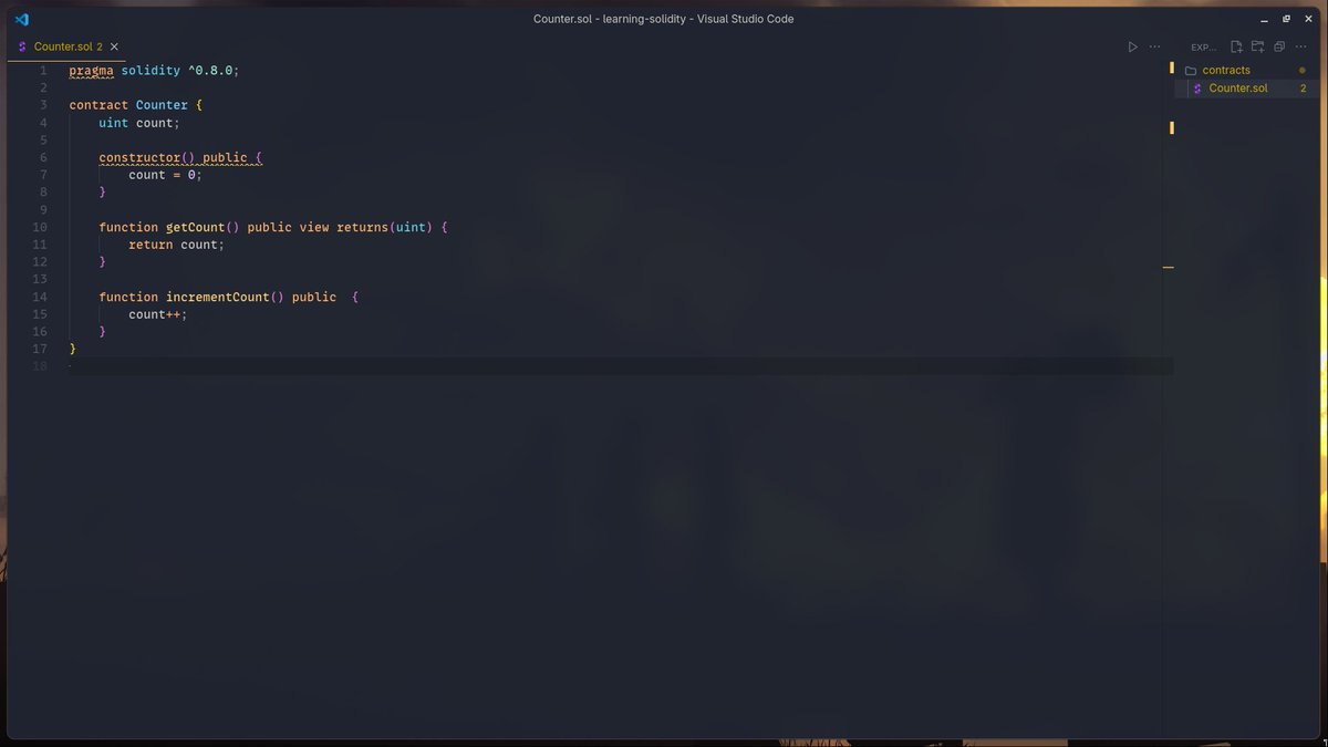 sujalpatelcoder's tweet image. Blockchain’s actually kinda 🔥 once it clicks. Created my first smart contract #Solidity #Web3 #Blockchain #BuildInPublic