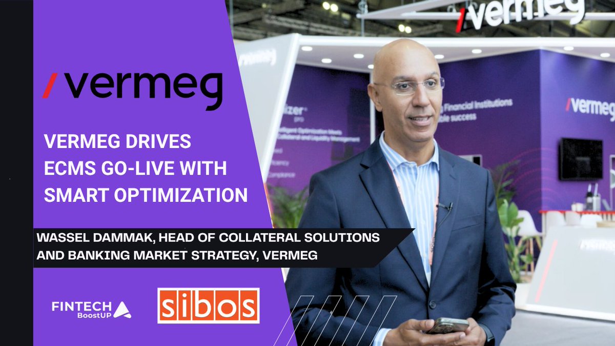 FinTechBoostUP's tweet image. 🎤 #Sibos2025 Exclusive
Wassel Dammak from @VermegGroup on powering the ECMS (uniting 20+ central banks) &amp;amp; showcasing Optimizer, their AI-driven collateral engine boosting speed, resilience &amp;amp; efficiency.
🎥 Watch: youtu.be/n2KTwlzjaSM?si…
#Vermeg #ECMS #CollateralOptimization