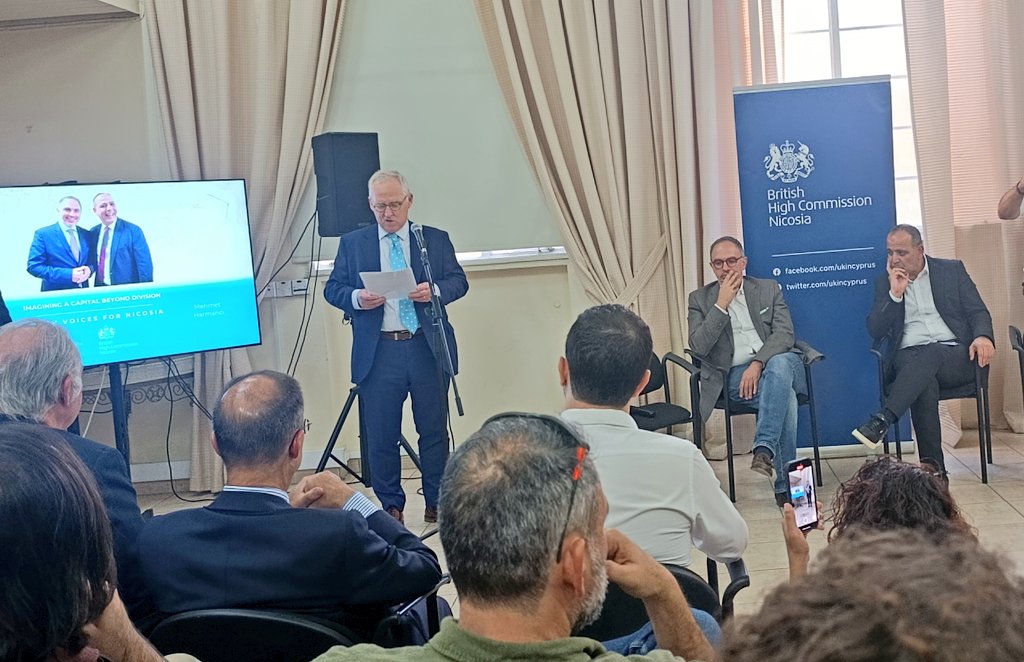 The British High Commissioner Tatham brings together the two Mayors of #Nicosia <a href="/Prountzos/">C.Prountzos</a> and <a href="/mharmanci/">Mehmet Harmanci</a> at the ❤️ of the divided city to discuss, together with young Cypriots from both communities, about how we can turn the #Cypriot Capital beyond a symbol of division.