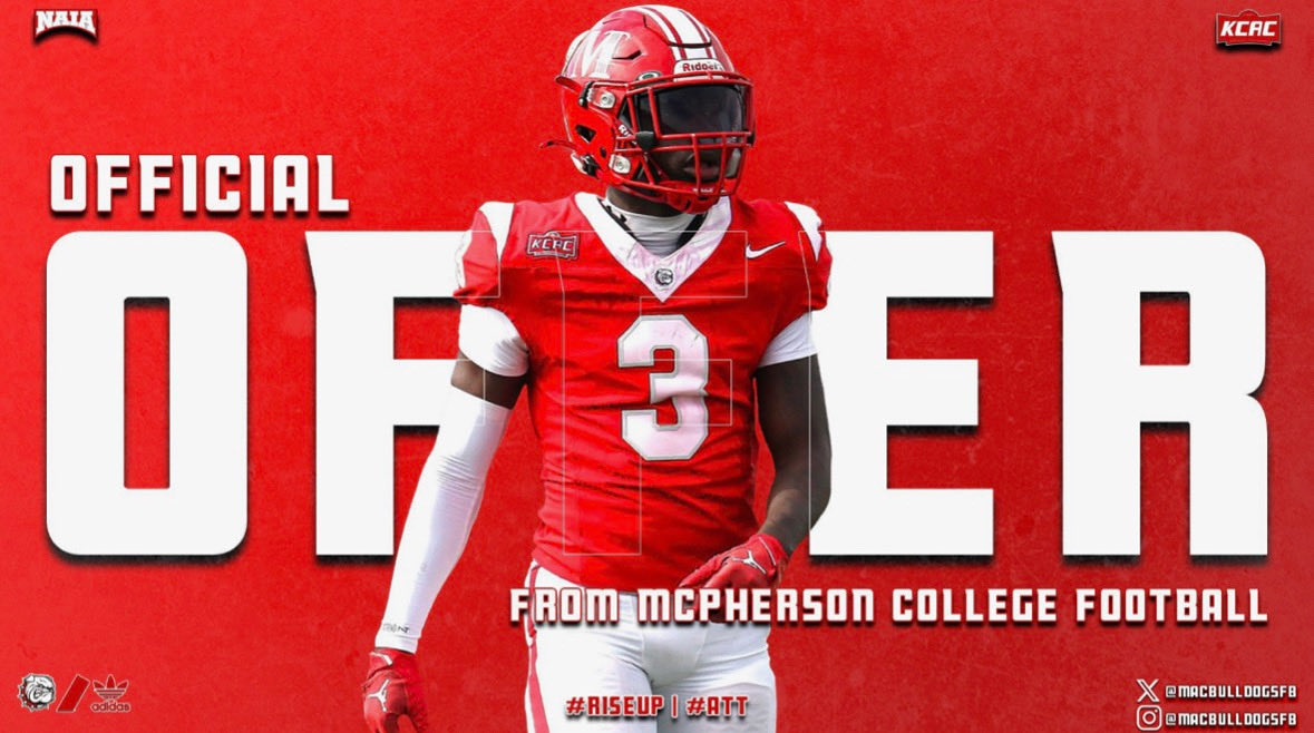 Jaron Morris (@jaronmorri22) on Twitter photo Am very blessed to get my first offer at McPherson College!!
<a href="/MACBulldogsFB/">McPherson Football</a> <a href="/CoachJFisc/">Coach Fiscus</a> <a href="/CoachKRocheford/">Kenton Rocheford</a> <a href="/Coach_KLewis/">Kemmie Lewis</a> <a href="/CoachJ5Williams/">Jc Williams</a> <a href="/SaBrandeis/">Broncos Country 🐎</a> Am very blessed to get my first offer at McPherson College!!
<a href="/MACBulldogsFB/">McPherson Football</a> <a href="/CoachJFisc/">Coach Fiscus</a> <a href="/CoachKRocheford/">Kenton Rocheford</a> <a href="/Coach_KLewis/">Kemmie Lewis</a> <a href="/CoachJ5Williams/">Jc Williams</a> <a href="/SaBrandeis/">Broncos Country 🐎</a>