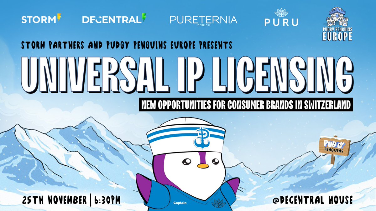 PudgyEurope's tweet image. 🚀 We’re thrilled to announce a new event in Geneva, Switzerland 🇨🇭

Join us as we connect digital collectible innovators, global IP owners, and Swiss consumer brands shaping the next era of retail.

Link to register below ⬇️