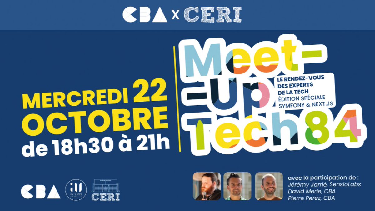 sensiolabs's tweet image. Ce soir, c&apos;est le Meet-Up Tech 84 ☀️👒

Retrouvez @JJarrie lead developer chez @SensioLabs qui présentera le framework #Symfony

📆 Mercredi 22 octobre
⌚ De 18h30 à 21h00
📍  CERI, Chemin des Meinajariés, Avignon

🔗 S&apos;inscrire : linkedin.com/events/7383841…

Merci @CBAInformatique